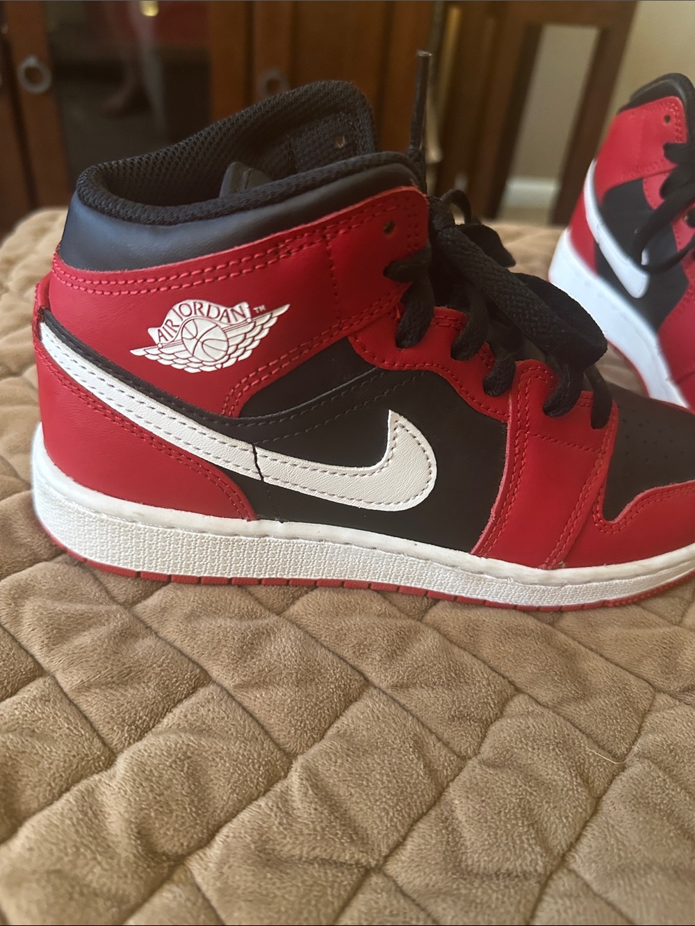 Jordan Kids Black, Red and White High-Top Sneakers